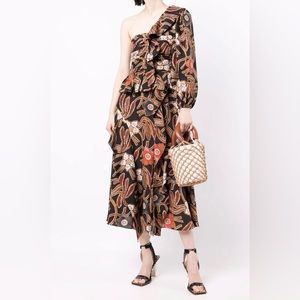 Ulla Johnson Mariam Dress Silk Taffeta One Sleeve Cocktail Midi Dress, 4